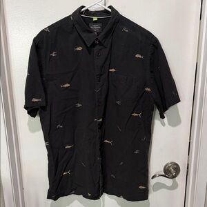 Quiksilver Waterman Collection Black Buttoned Shirt with Fish Pattern